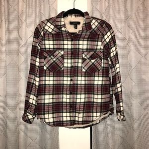 Dark pink / red plaid long sleeve cozy button down shirt